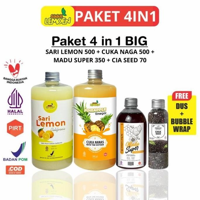 

BARU SUUR LEMOEN PAKET 4 IN 1 CUKA APEL 500ML SARI LEMON 500ML MADU HUTAN CHIA SEEDS - SUUR LEMOEN DIST JAKARTA