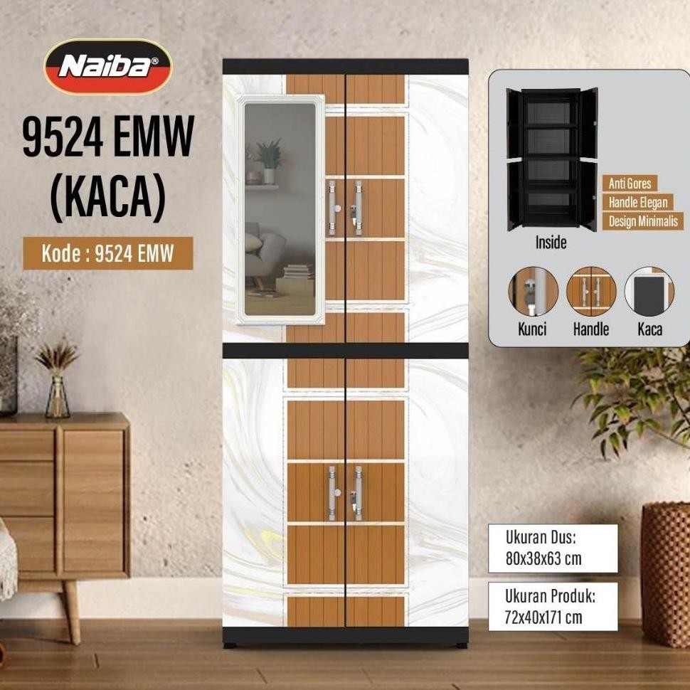 NAIBA Lemari MSC Naiba Fit Ebony Kaca + Kunci (Naiba 9524/9504)
