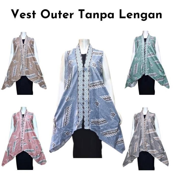 New Vest Batik Outer Katun Wanita Rompi Panjang Basic Jumbo Casual Terlaris