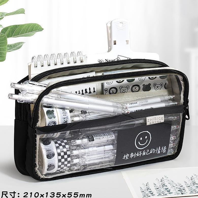 

Tre-57 Winzige Kotak Pensil Transparan Aesthetic Pencil Case Large Tempat Pensil Pen Pouch Lucu Stationery Organizer