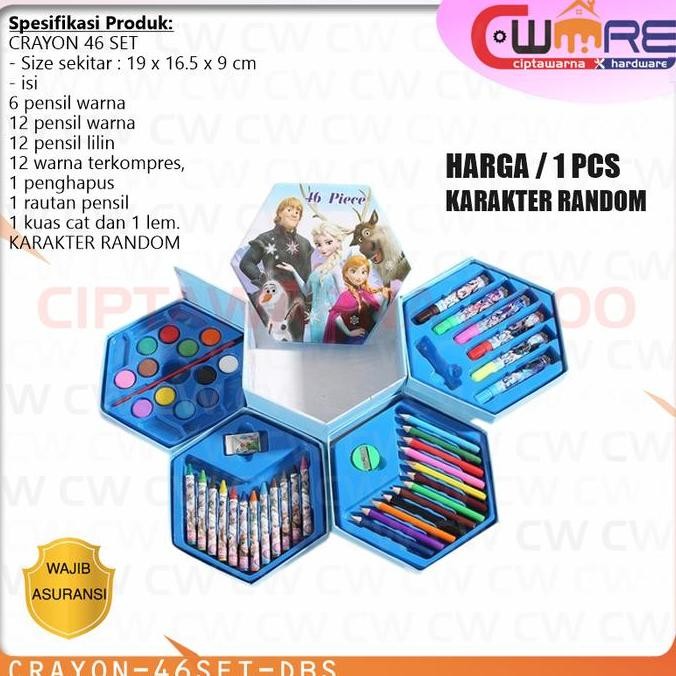 

+++++] Crayon Segi 6 art set warna color Alat Lukis Mewarnai isi 46 Pcs - DBS