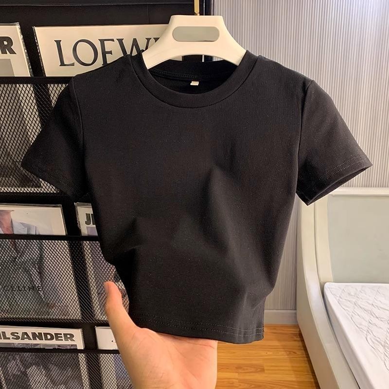 Crop Top Polos Wanita/ Kaos Vintage Lengan Pendek/Kaos Crop Polos/Kaos Hitam