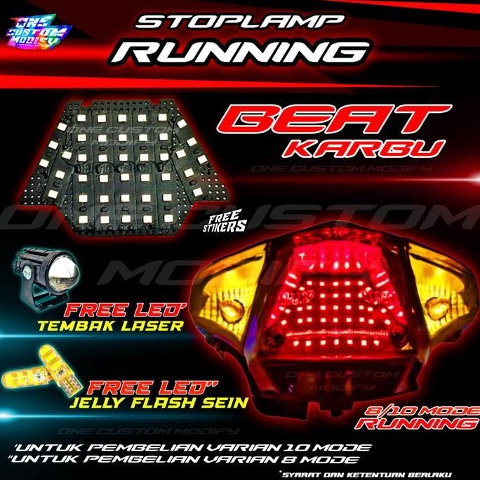 tersedia lampu rem led running 8 & 10 mode beat karbu bonus jelly flash stoplamp custom running auto