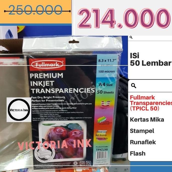 

BEBAS ONGKIR - Kertas Mika Transparan Fullmark Premium Inkjet Transparencies TPICL50
