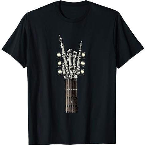 Baju Kaos pria Wanita Rock On Guitar Neck - With A Sweet Rock & Roll Skeleton Hand T-Shirt Cotton Co