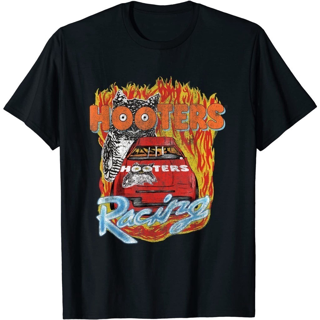 Kaos Hooters Racing Flames T-Shirt Baju Unisex Vintage 100% Cotton Combat 24s Lembut, Adem dan Nyera