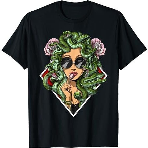 Baju Kaos Medusa Hippie Psychedelic Snakes Greek Mythology Women T-Shirt Premium Cotton Combed 24s O