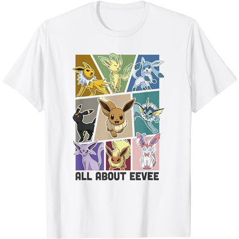 Kaos Unisex Pokémon Eevee Evolution Jolteon Flareon Umbreon Sylveon  T-Shirt Baju Unisex Vintage 100