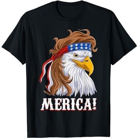 Baju Kaos American Flag Merica Eagle Mullet Shirt, Men Boy 4th Of JulyT-Shirt Premium Cotton Combed 