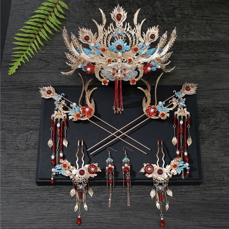 Bride Ancient Style Xiuhe Step Shake Tassel Hanfu Wedding Hair Accessories Phoenix Crown Hairpin