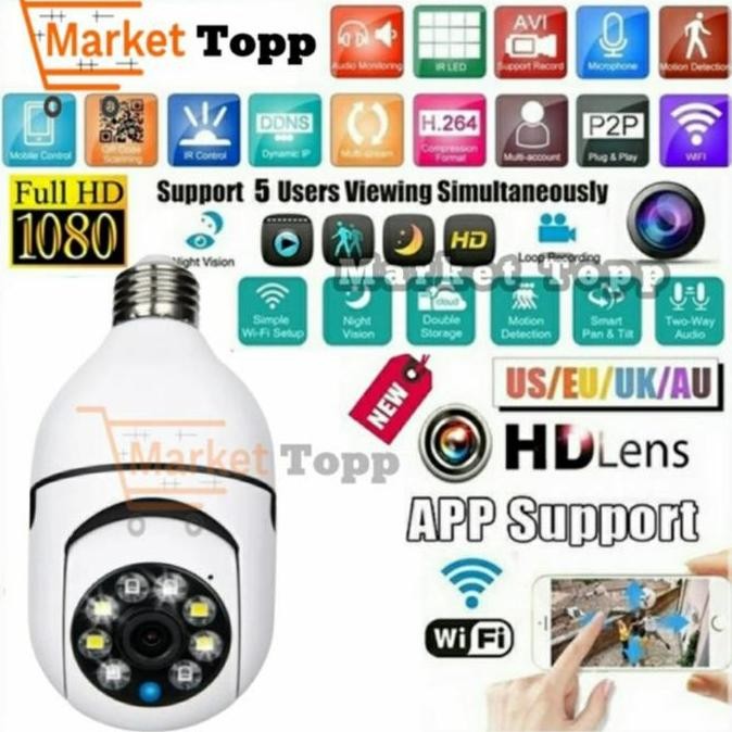 IP Camera PTZ Mini V380 / V380Pro Outdoor / Indoor Bohlam Lampu Wifi