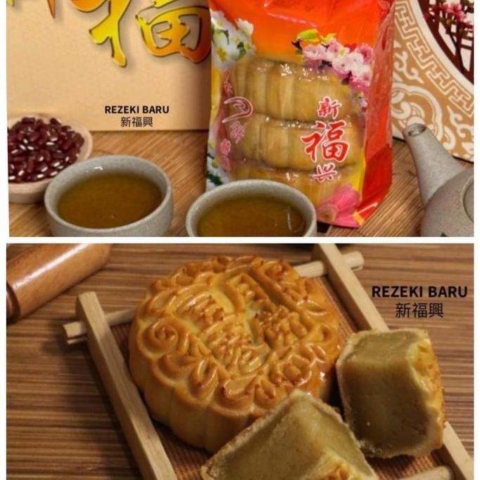 

Terlaris Mooncake Kacang Hijau Vegetarian Isi 4 Pcs / Pack Moon Cake Rezeki Baru Kue Bulan Sin Hock Hin Terlaris Enak