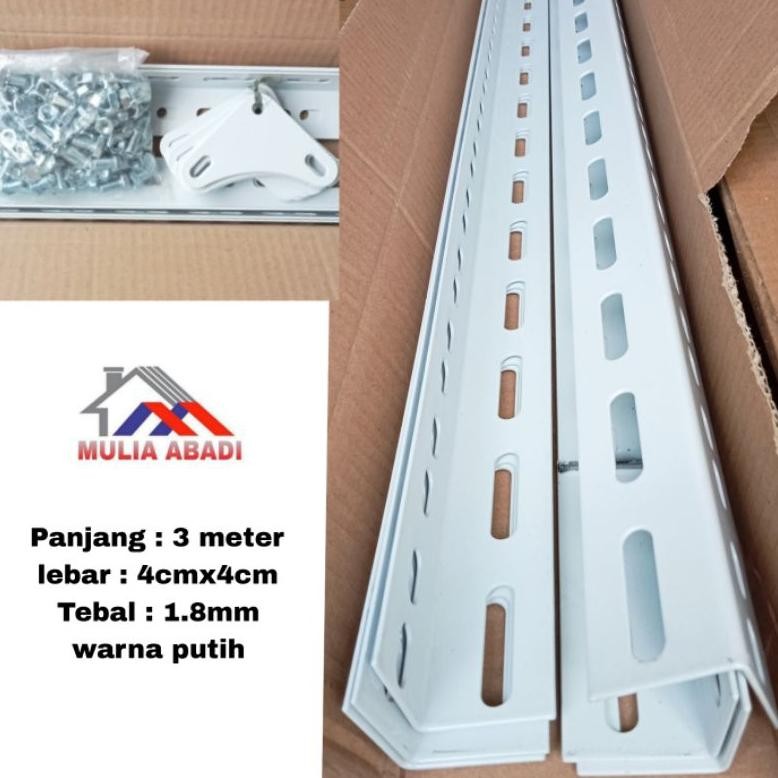 ND Besi Siku Lubang 4cmx4cm Panjang 3 Meter Lebar 1.8mm Warna PUTIH