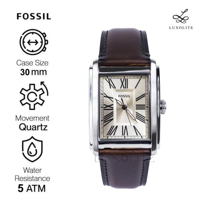 Grosir [Luxolite] Jam Tangan Fossil Tank Unisex Fs6012 Carraway Three-Hand Cream Dial Brown Leather 