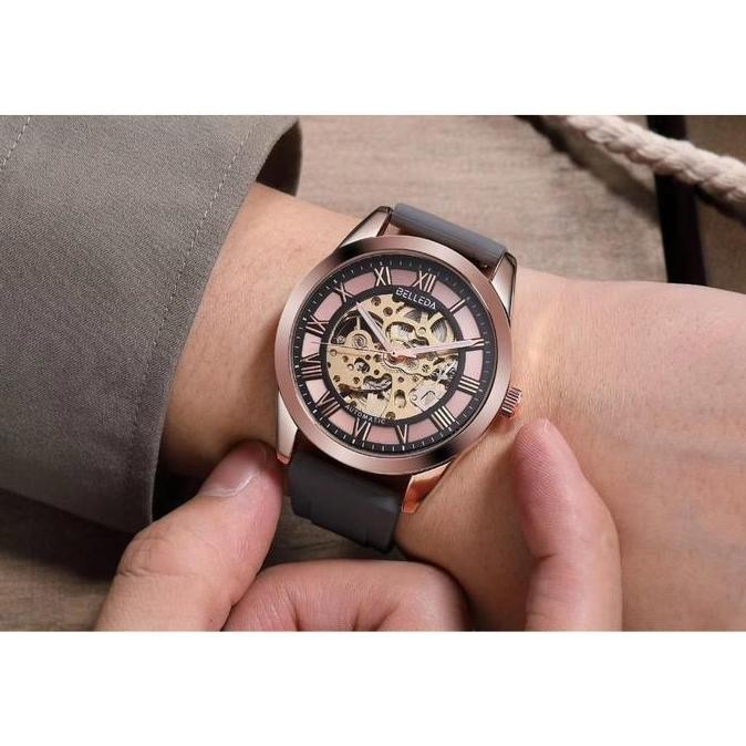 Grosir Eksklusif Live  Buy 1 Get 1 Belleda 9475 Jam Tangan Pria Tali Rubber Otomatis Tanpa Baterai A