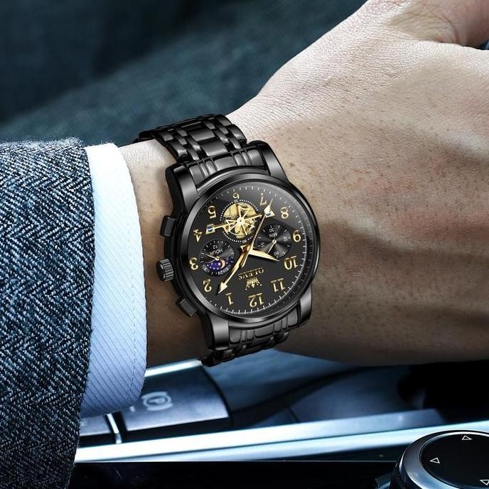 Promo Olevs Jam Tangan Pria Original Anti Air Tahan Fashion Hitam Analog Stainless Steel Watches Men