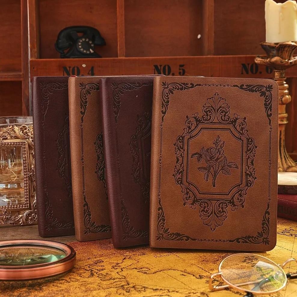 

144 Sheets A6 Vintage Pu Leather Journal Book Portable Lined Thick Paper Notebook Writing Diary Monthly Schedule Weekly Planner