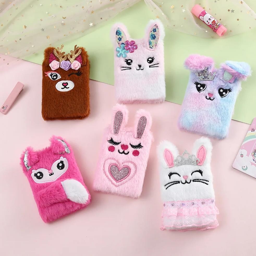 

New Children'S Notebook Cartoon Bunny Plush Notebook Girl Portable Mini Pocket Book Student Small Diary Gift Stationery Supplies