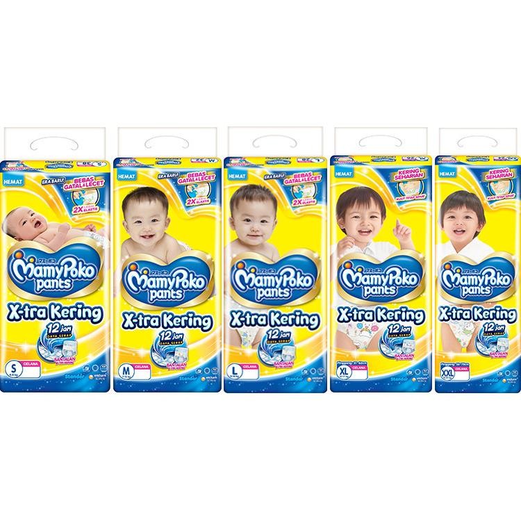 MAMYPOKO XTRA KERING DIAPERS PANTS PACK SAP POPOK CELANA BAYI BABY NBS44 S38 M32 L28 XL26 XXL24 SOFT