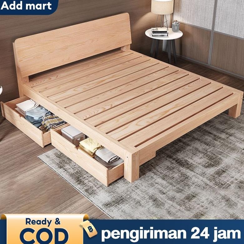 Tempat Tidur Dipan 180CM Sandaran Tempat Tidur Kayu Solid Kamar Tidur Tempat Tidur Kayu Ranjang Dipa