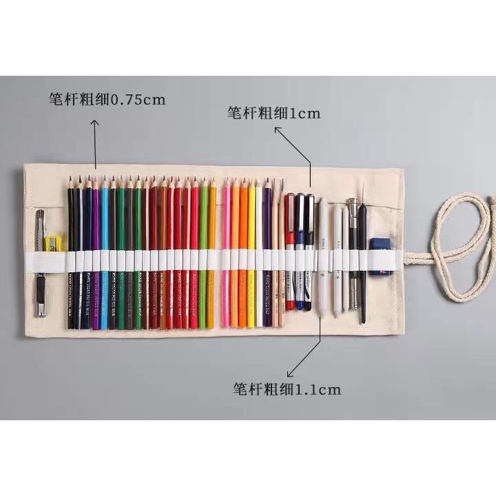 

Qw-45 Bohemian Tas Pensil Warna Gulung Bahan Kain Canvas 36 / 48 / 72 Slot / Pencil Case Roll
