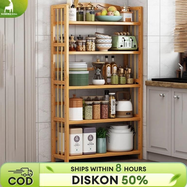 Rak Dapur Kayu Rak Magic Com Rak Bumbu Dapur Rak Susun Rak Serbaguna Kapasitas Besar 150/170cm