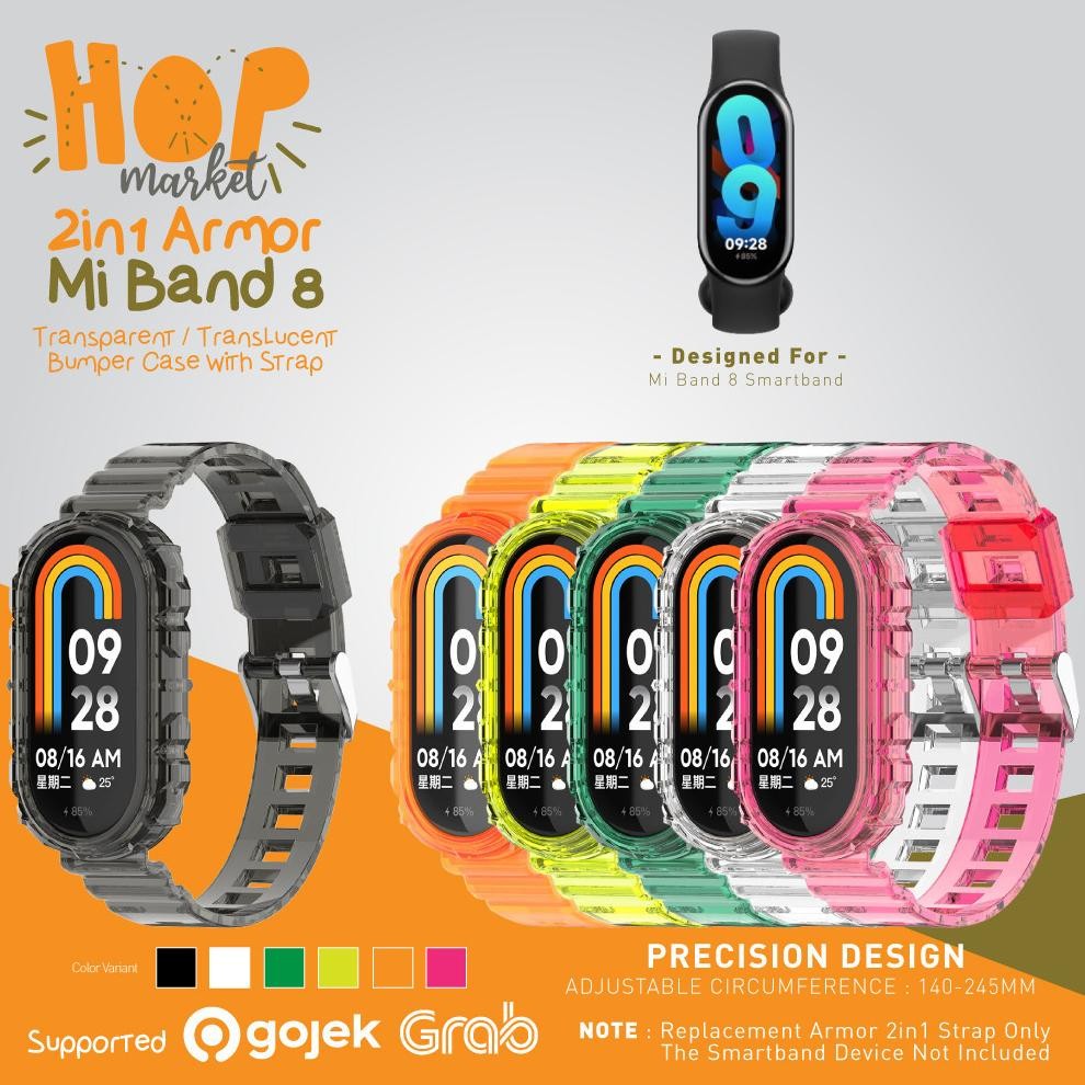 Armor 2in1 Rubber Strap with Bumper Case Cover for Xiaomi Mi Band 8 (Tali Jam Silikon Jelly TPU deng