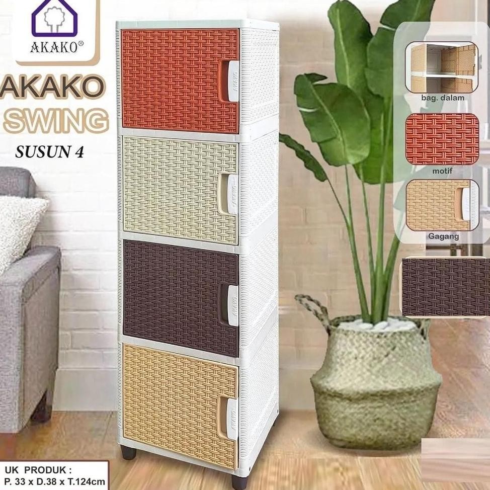 AKAKO - LEMARI PAKAIAN PLASTIK MINIMALIS/LEMARI ROTAN AKAKO SWING 4 SUSUN