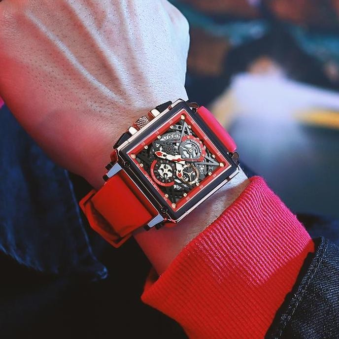 Murah Lige Jam Tangan Pria Skeleton Square Bermerek Mewah Jam Tangan Kuarsa Pria Tahan Air Tanggal O