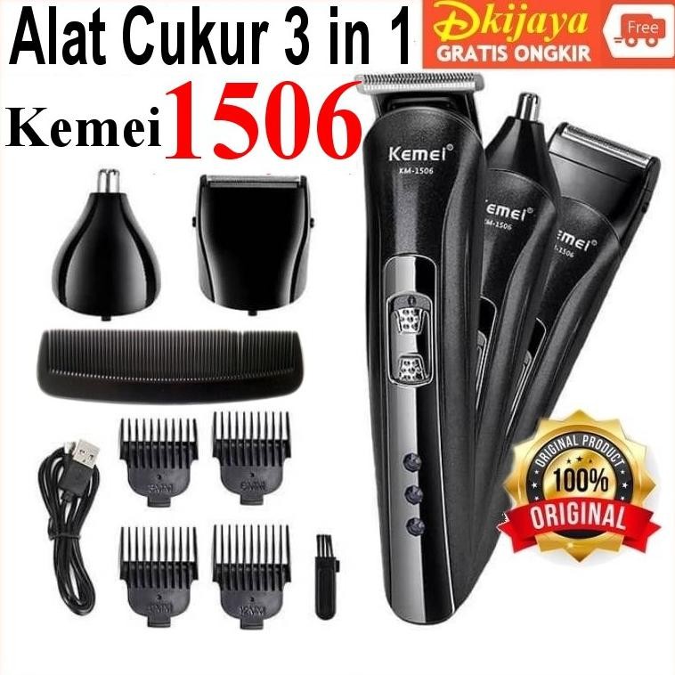 READY STOCK Kemei 1506 Alat Cukur 3in1 Shaver Bulu Kumis Jenggot Hidung Kuping KM1506 KM1407 1407 OR