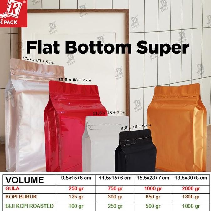 

Produk Baru!! [10 pcs] Coffee Bag KPACK Kemasan Biji Bubuk Kopi Flat Bottom FULL GUSSET (18.5x30x8cm) 1000 gr Kopi Merah