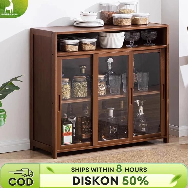 Lemari Dapur Serbaguna Rak Penyimpanan Bambu Berkapasitas Besar Rak Oven Microwave Garansi 5 Tahun