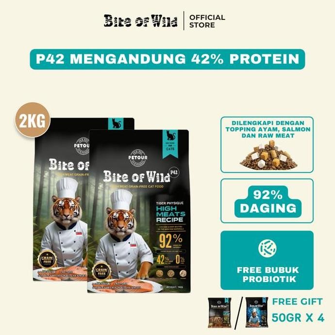 

(FREE 4 PCS MAKANAN KUCING KERING BITE OF WILD 50GRAM)KOMBO 2 PAKET MAKANAN KUCING KERING BITE OF WILD 1KG BEBAS BIJI BIJIAN, DENGAN TOPING SALMON, AYAM DAN DAGING MENTAH, COCOK UNTUK SEGALA USIA.GM TERMURAH