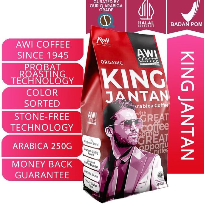 

AWI COFFEE KING JANTAN PEABERRY 250GR BIJI | ARABICA ROASTED COFFEE BEAN MANDHELING SPECIALTY TERMURAH