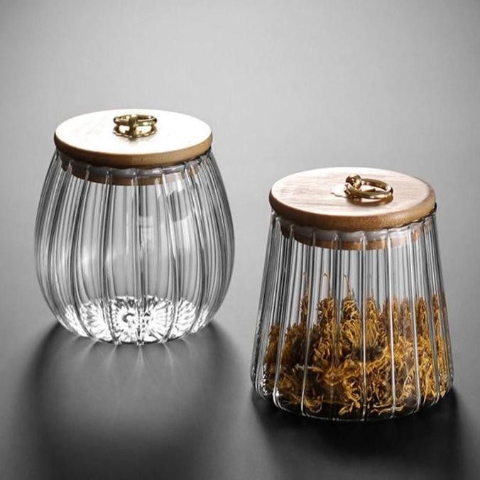 

TOPLES KACA BERGARIS DENGAN TUTUP WADAH PENYIMPANAN BUMBU TEH KOPI KUE BIJI-BIJIAN KEDAP UDARA TERMURAH