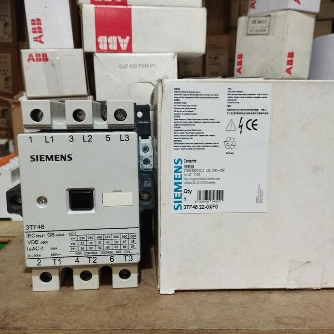 Kontaktor Siemens 3Tf48 22-0Xf0 100A 110V 37Kw 3Tf4822