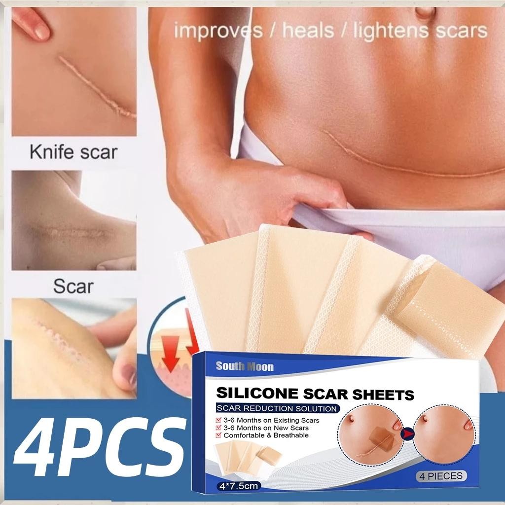 Silicone Scar Sheet Gel 4Pcs 4Cm X 7.5Cm Plester Silikon Penghilang Keloid Bekas Luka Plester Bekas 