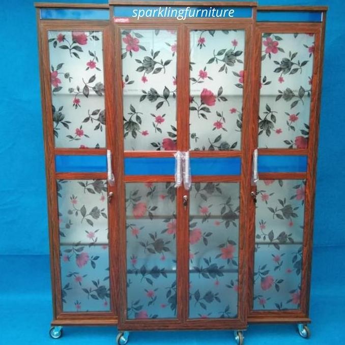 HARGA DISC - Lemari Rak Piring Kaca Aluminium Roda Medan