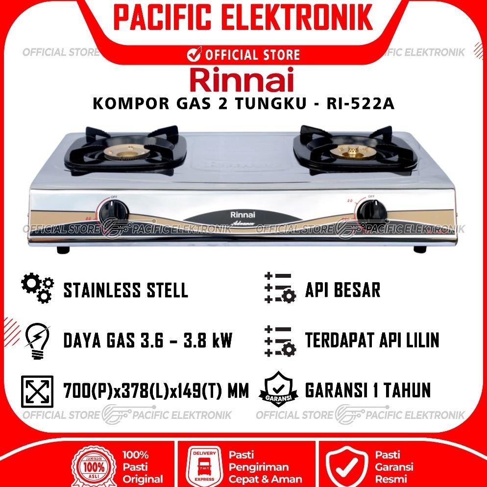 Kompor Gas Rinnai Stainless RI-522A / RI522A / 522A