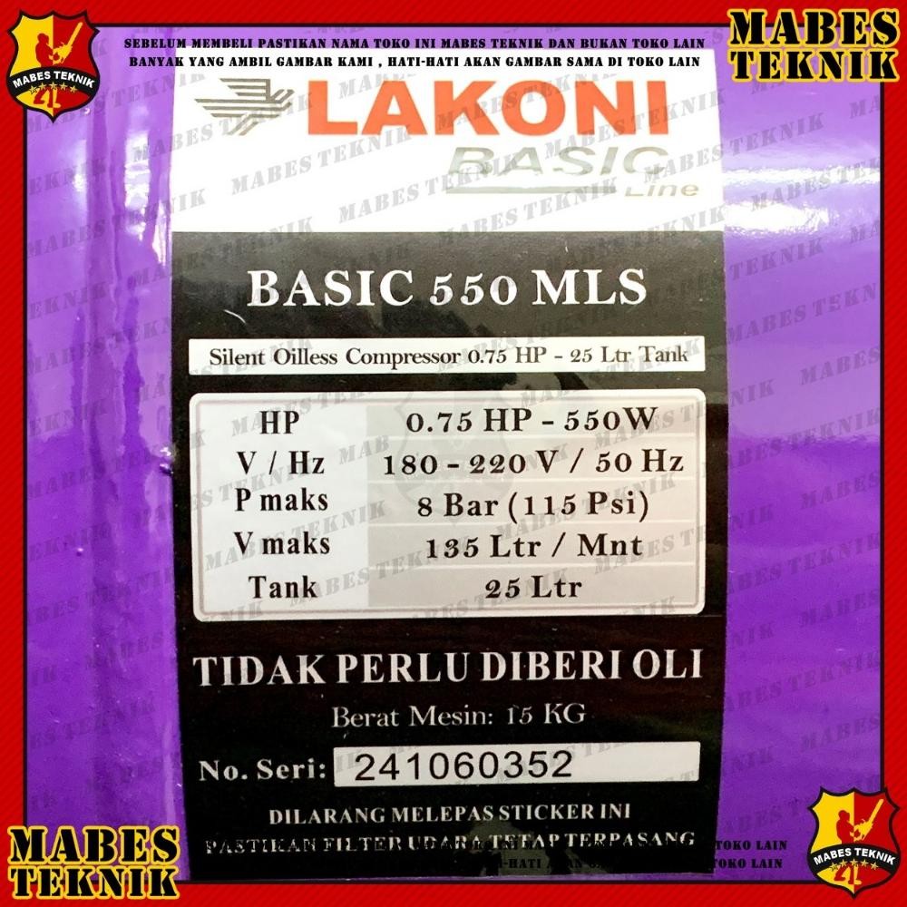 YZ KOMPRESOR LAKONI BASIC 550 MLS - 550 ML SERIES - TIPE OILESS TERBARU SILENT TANPA OLI 25 LITER - 