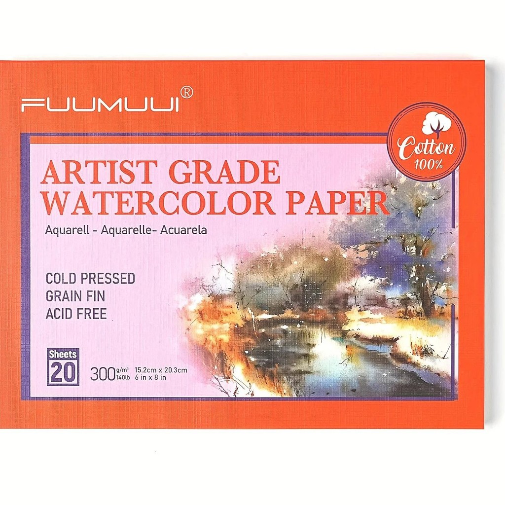 

100% Cotton Watercolor Paper - 20 Sheets 6X8-Inch Cold Pressed Watercolor Paper Pad - 140Lb/300Gsm Artist Water Color Paper Bloc