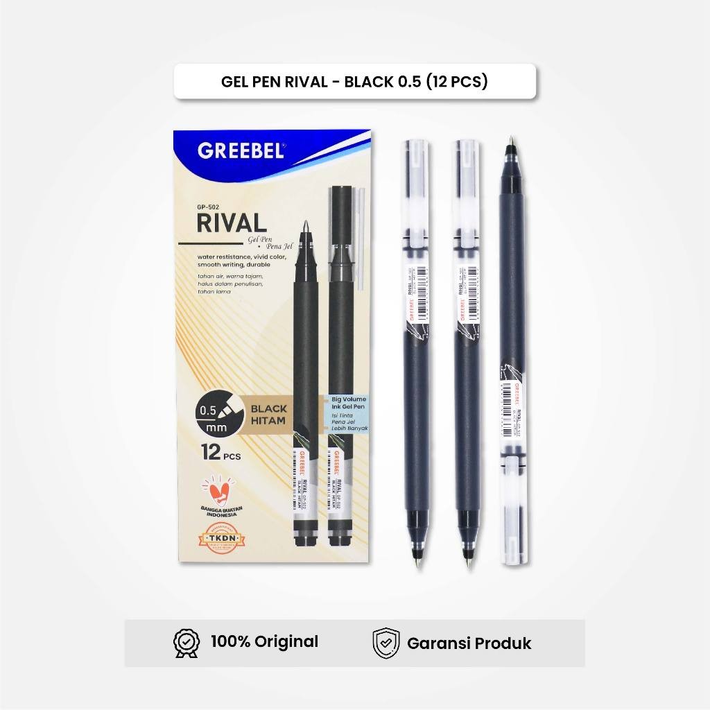 

GREEBEL Gel Pen Pulpen Pena GP-502 (12PCS\SET) Rival 0.5 Hitam / Pulpen Gel Murah Grosir