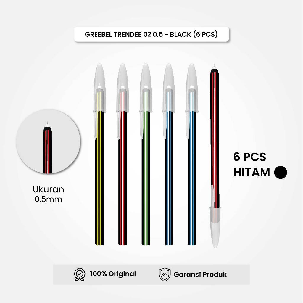 

Pulpen / Ballpen Trendee 02 Hitam (6PCS/SET) / Ballpoint Bolpen Pena GREEBEL