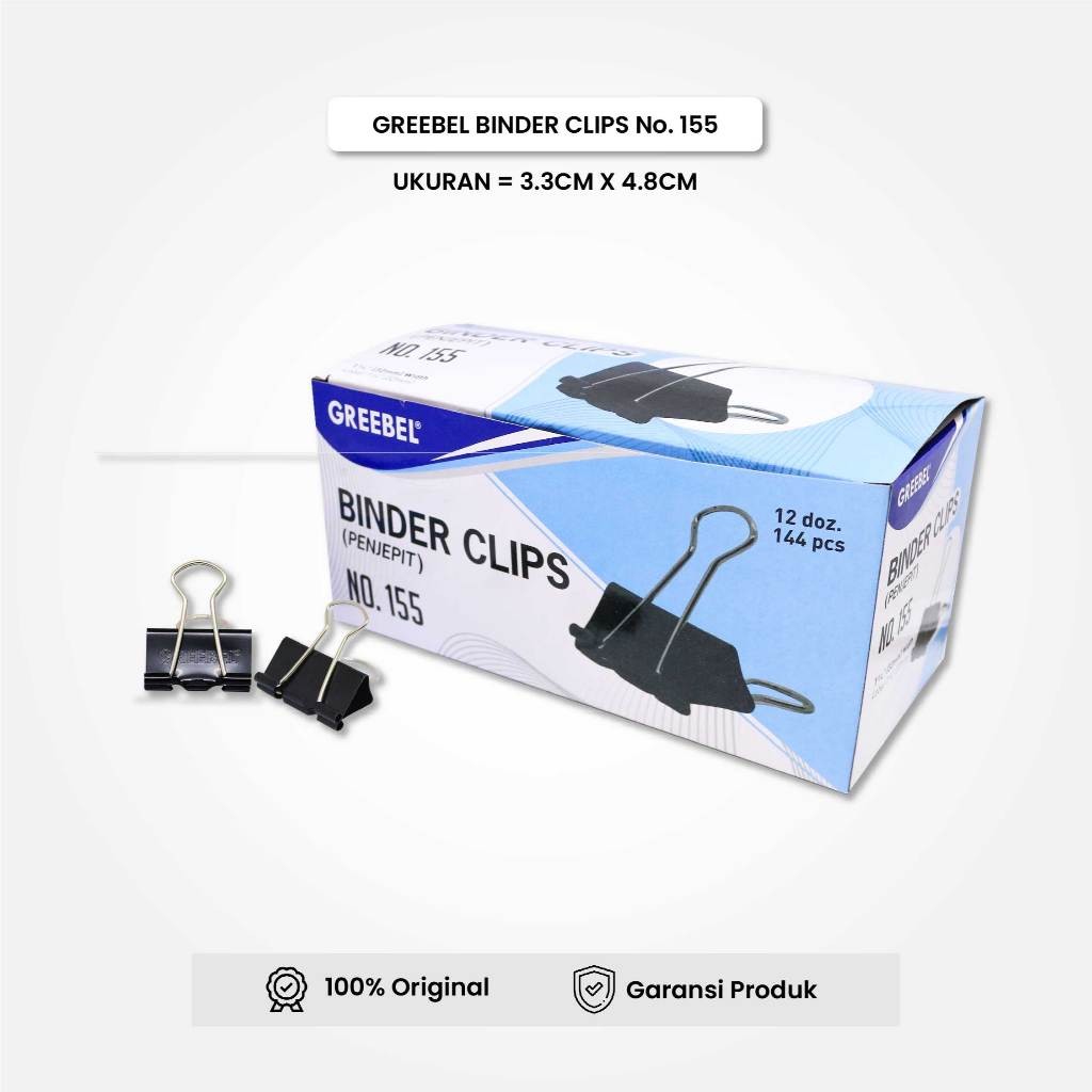 

Binder Clip Greebel Isi 12 Pcs / Pack / Penjepit Kertas Dokumen Serbaguna Hitam No.155(32MM)