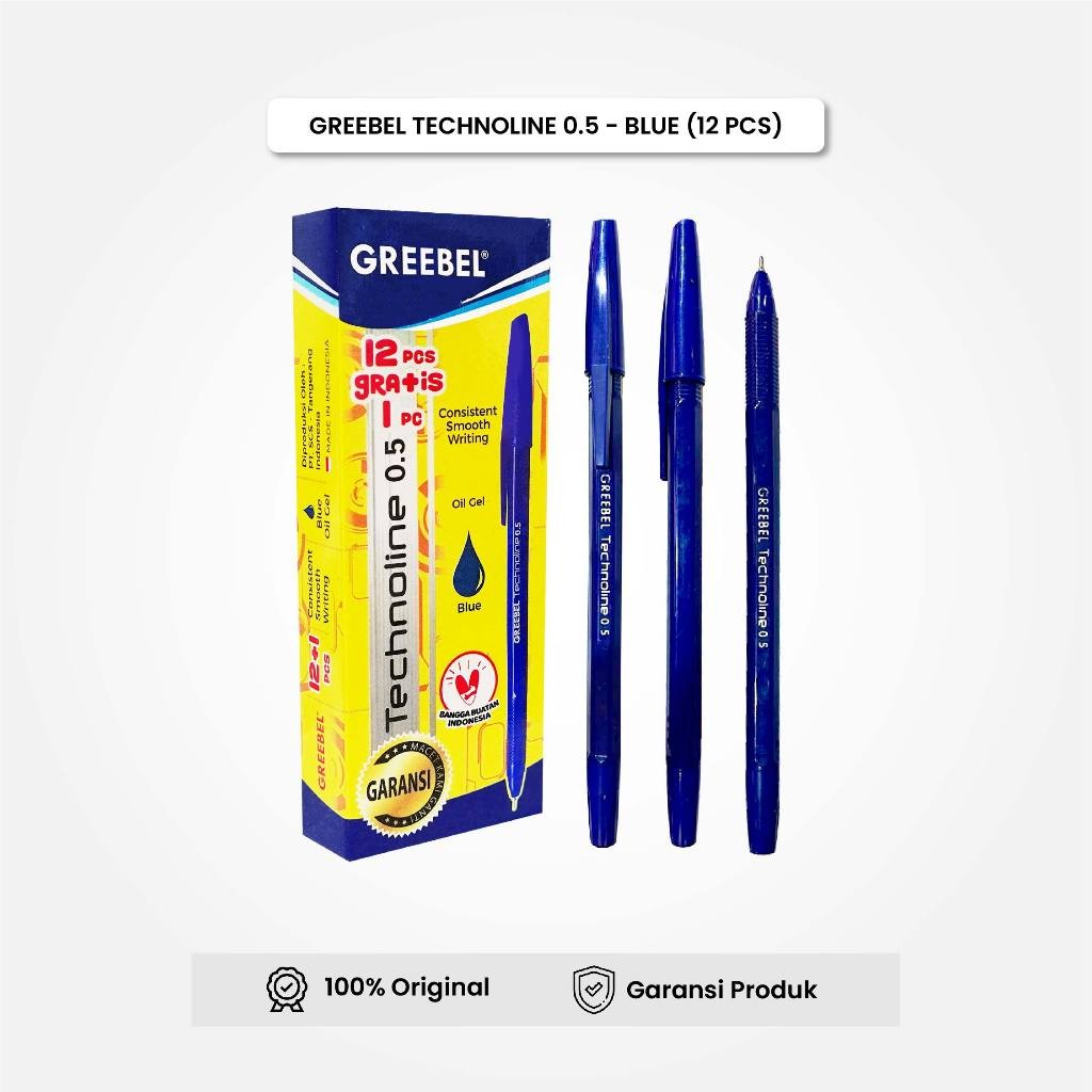 

Pulpen / Ballpen Technoline 0.5 Biru (12PCS/SET) / Ballpoint Bolpen Pena GREEBEL / Vemilo