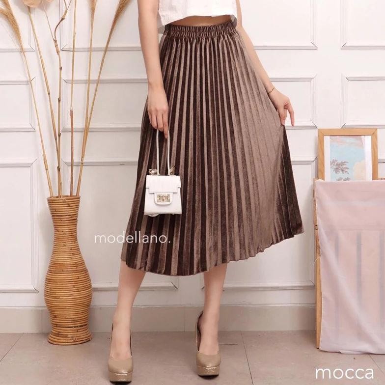 YZ Rok bludru plisket velvet rok mayung rok beludru 7/8/Rok midi bludru/Rok beludru premium/Rokmidi