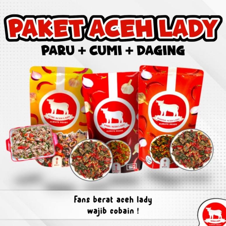 

Paket khusus Aceh Lady - 3 Pack (Cumi, Paru, Daging) / Paket Combo / COD / Kirim Seluruh Indonesia / Rempah Lady / Lauk Siap Saji / 3 x 125gr