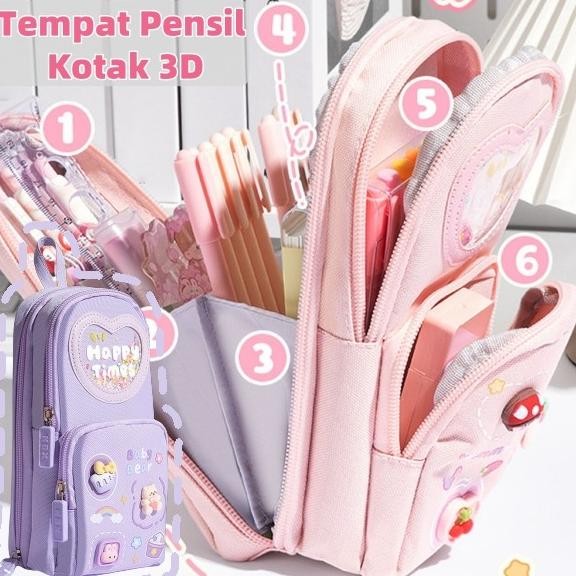

He13 Tempat Pensil Kotak 3D Anak Perempuan Lucu Besar/ Kotak Pensil Kanvas 6 Ruang/Kotak Pensil Anak Sekolah/Tempat Pensil Kapasitas Besar Stroberi/Ceri/Es Krim He13