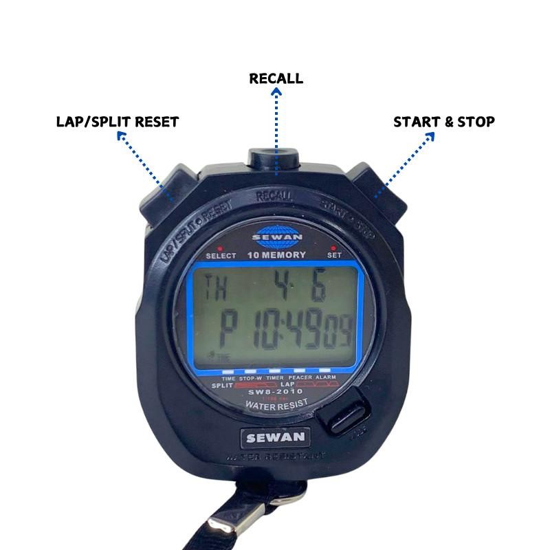 Stopwatch Digital Sewan / Penghitung Waktu Olahraga 10 30 60 100 Memori Anti Air