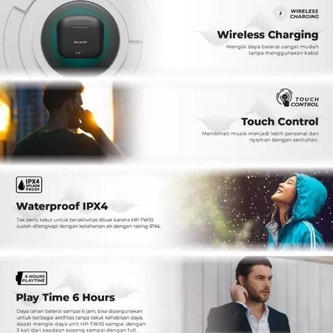Sharp Tws Earbuds Hp-Tw10 Wireless Touch Control Original Second New Stok
